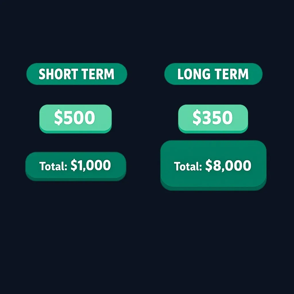 Comparison of short-term vs long-term consolidation showing payment vs total cost tradeoff