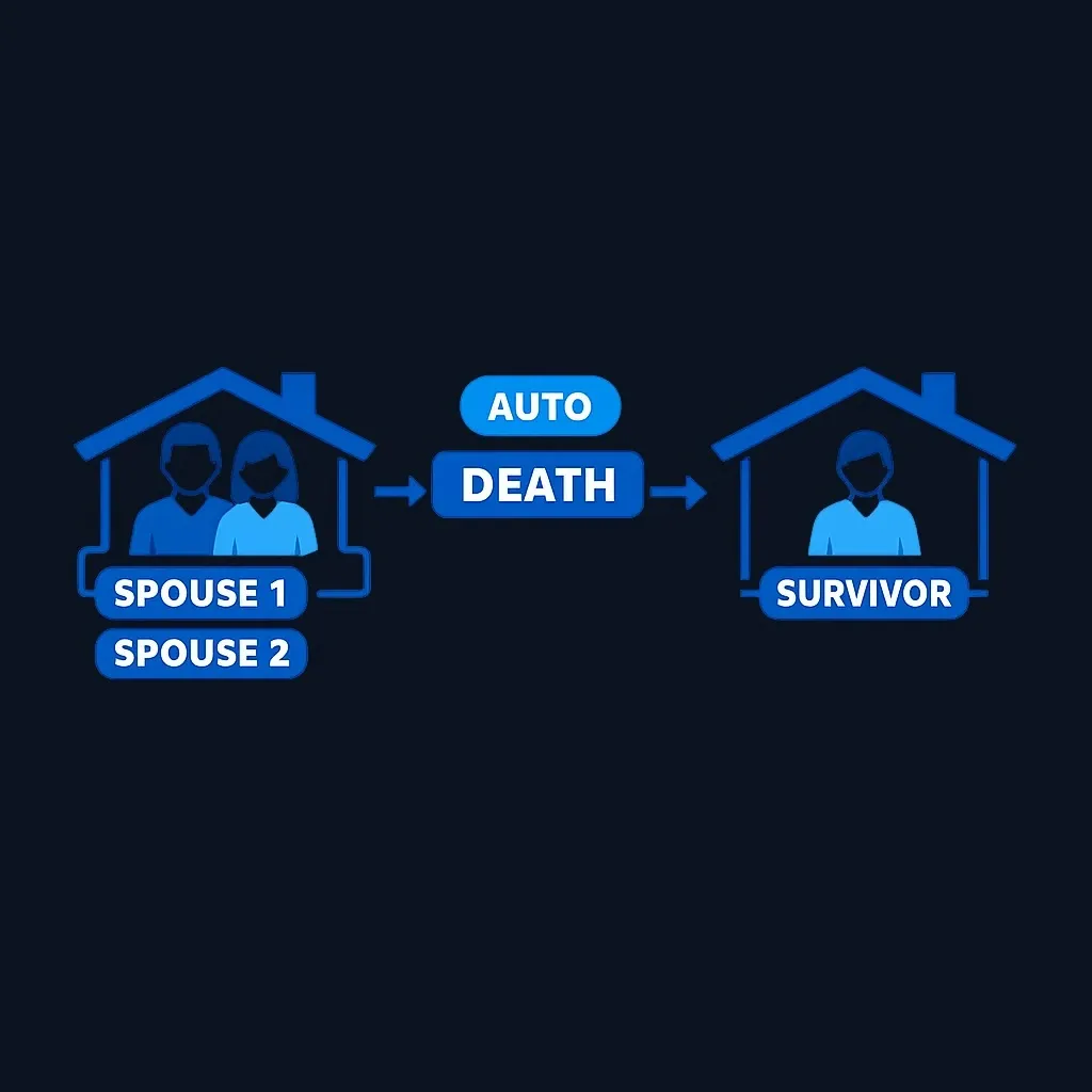 Example diagram showing joint tenancy transfer from married couple to surviving spouse