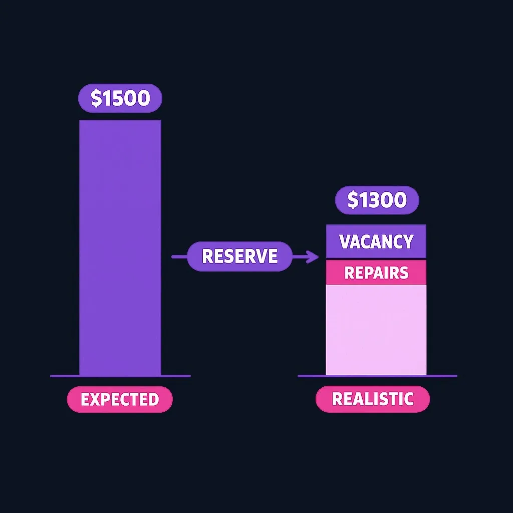 Diagram showing the gap between expected and realistic rental income after vacancy and repairs
