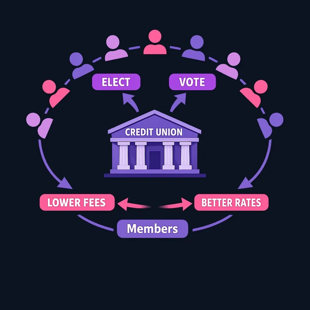 Diagram showing credit union member-ownership structure with voting and benefit flow