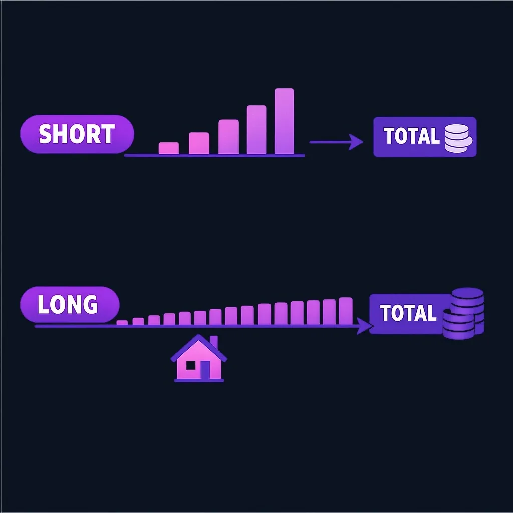 Comparison of a short repayment with higher payments versus a long repayment with lower payments and higher total cost