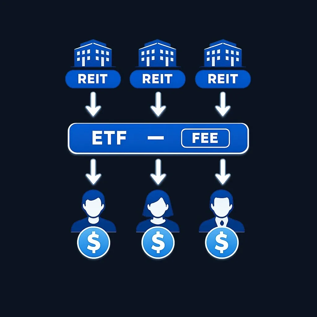Flow diagram showing how REIT dividends flow through an ETF to investors
