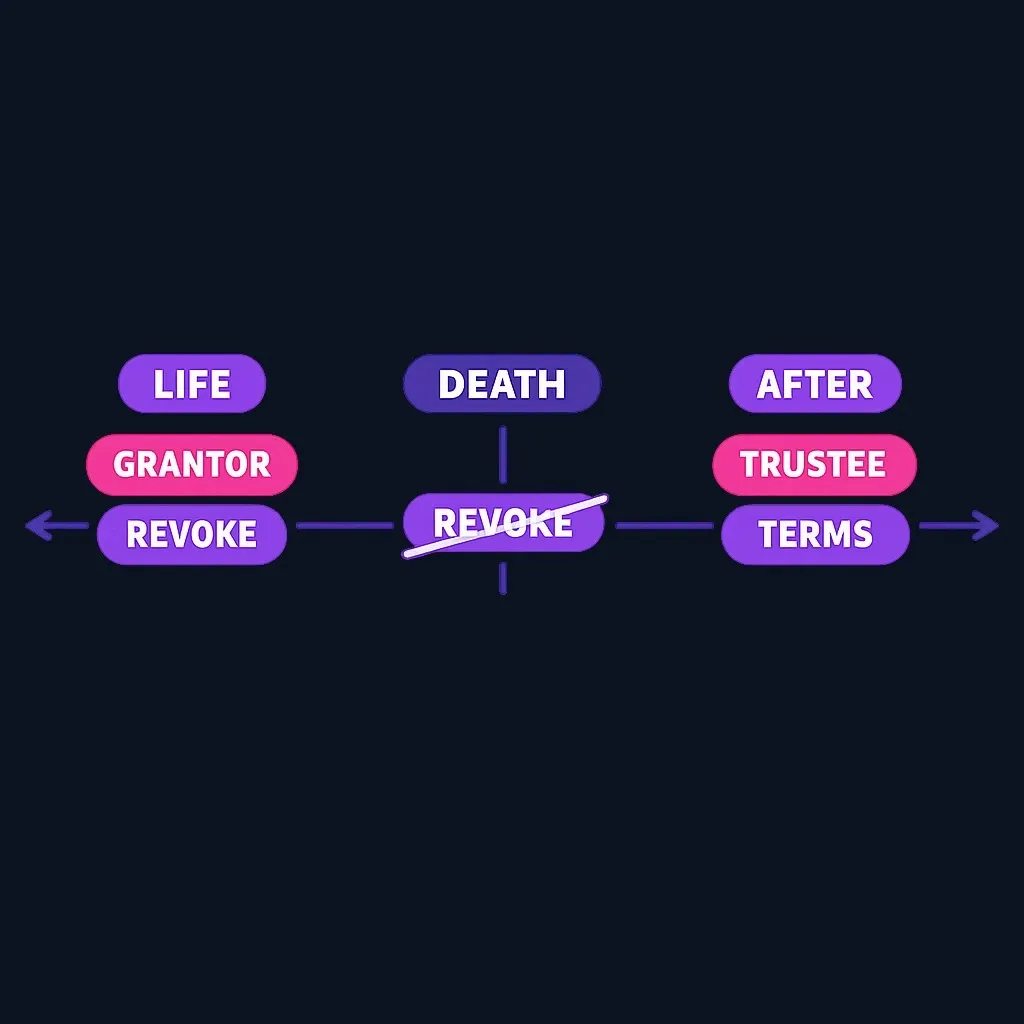 Timeline showing the transition of trust control from grantor to successor trustee at death