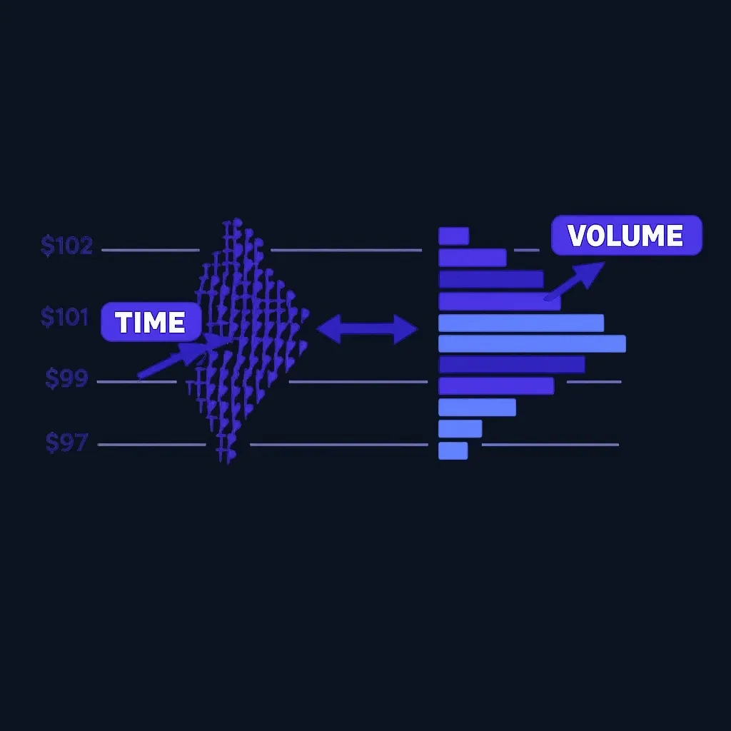 Diagram showing Market Profile and Volume Profile of the same session with different distributions