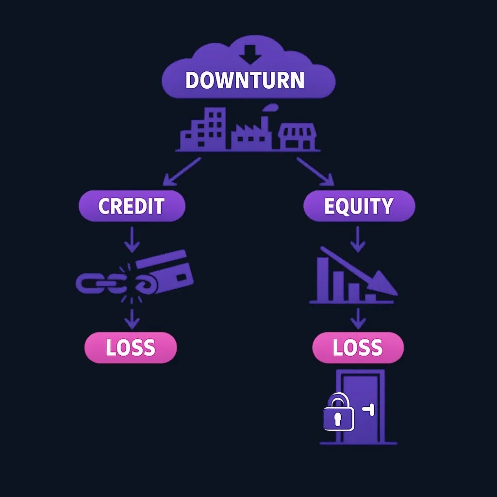 Downturn scenario showing parallel losses through different mechanisms