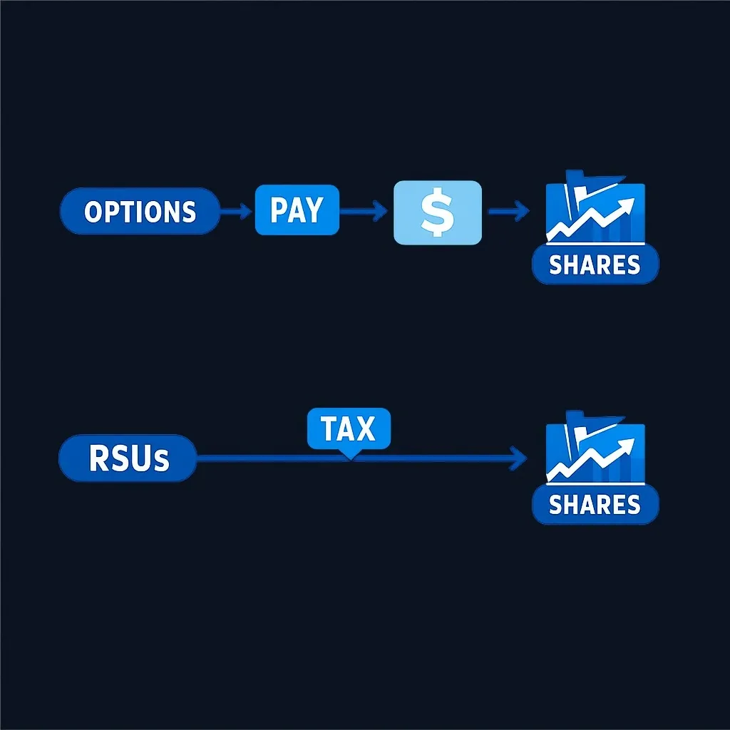 Cash flow comparison between stock options and RSUs