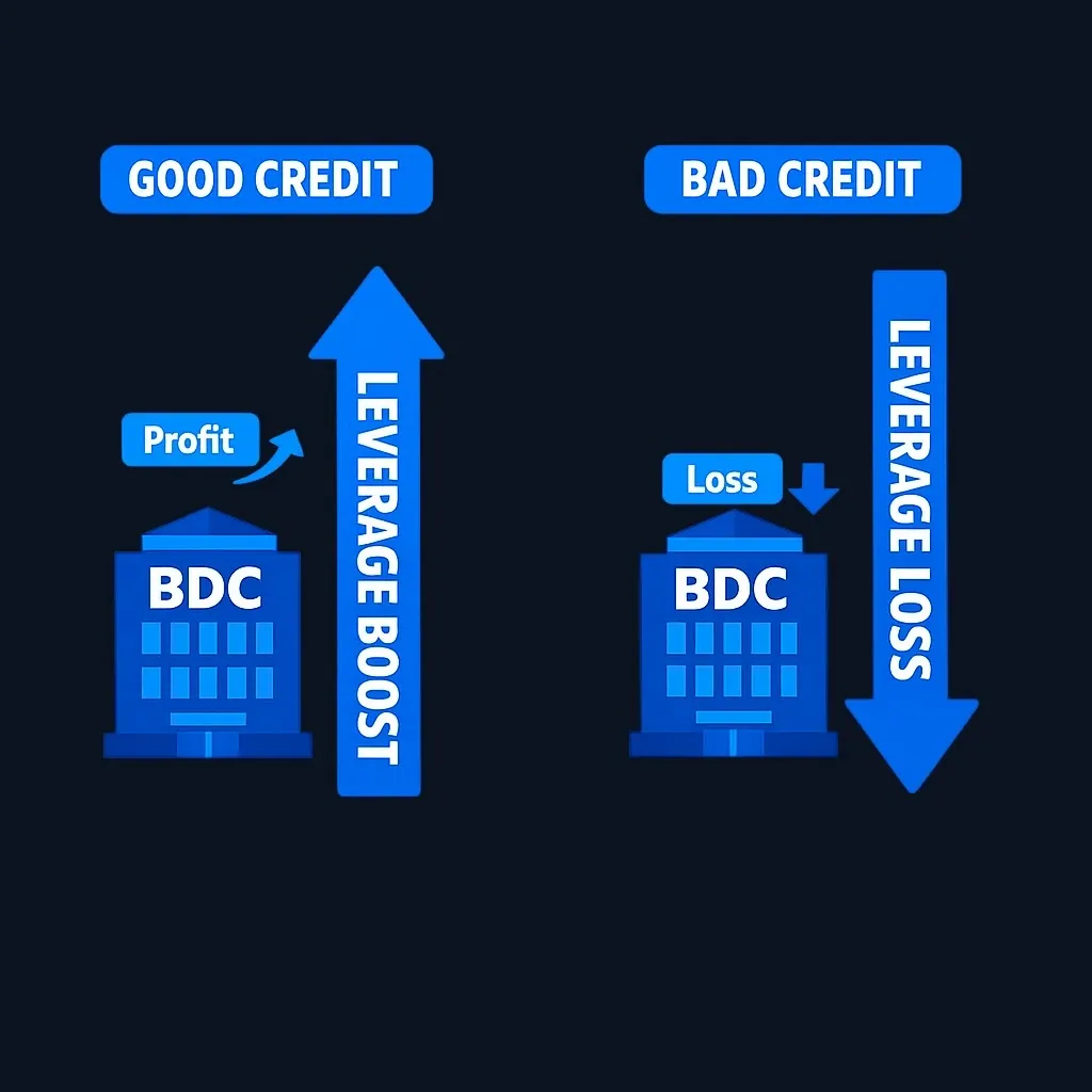 Side-by-side comparison of leverage effect in good and bad credit scenarios