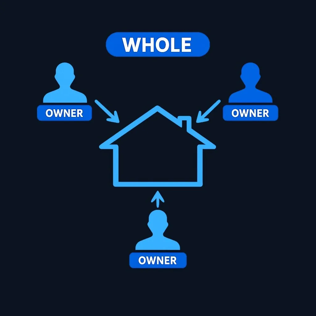 Diagram showing joint tenancy undivided ownership concept with multiple owners having rights to entire property