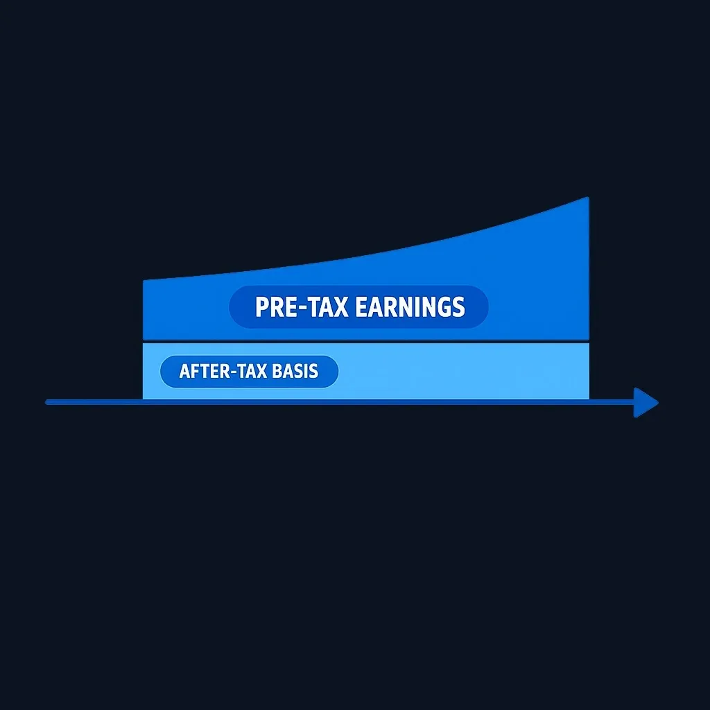 Conceptual diagram showing after-tax 401(k) account containing mixed tax characters over time