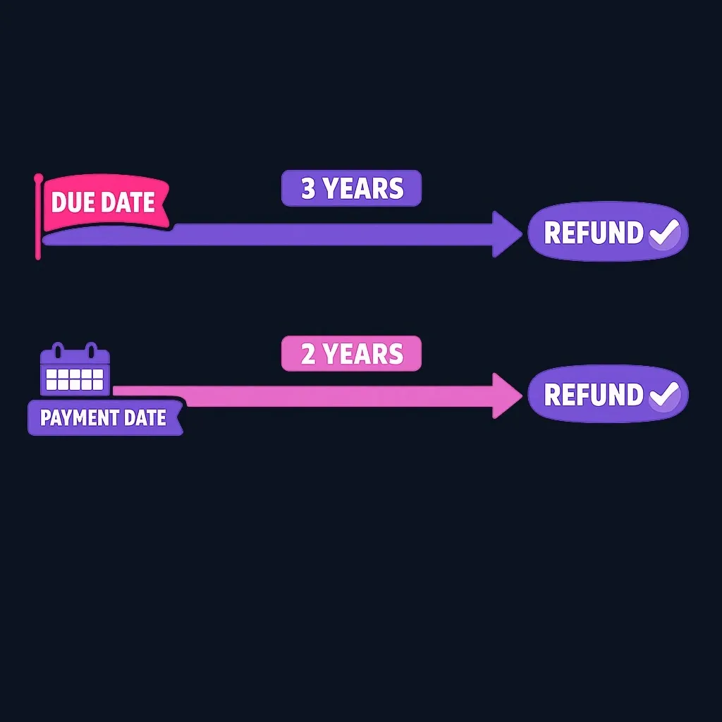 Timeline diagram showing 3-year and 2-year amended return filing windows