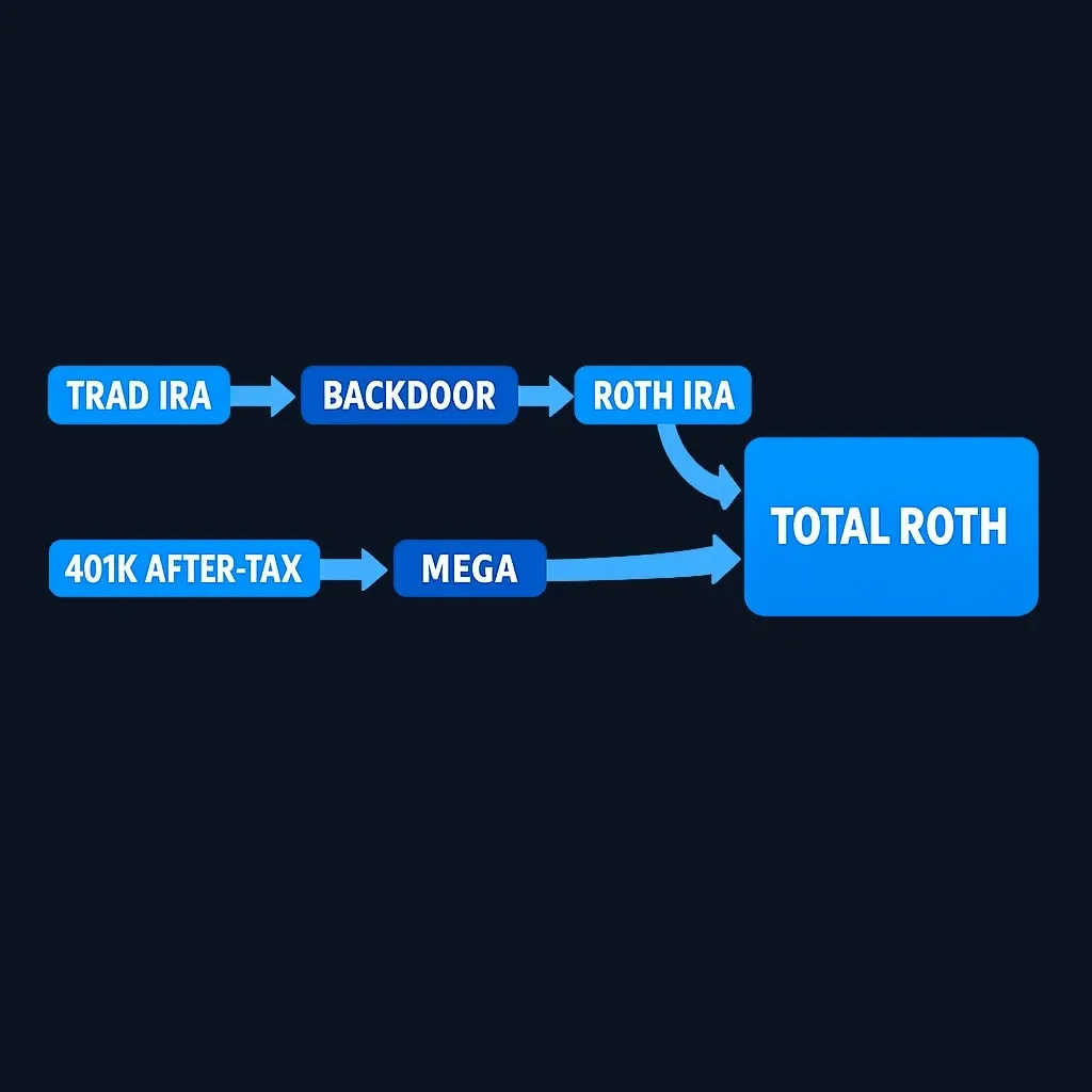 Diagram showing both Backdoor and Mega Backdoor routes used in parallel