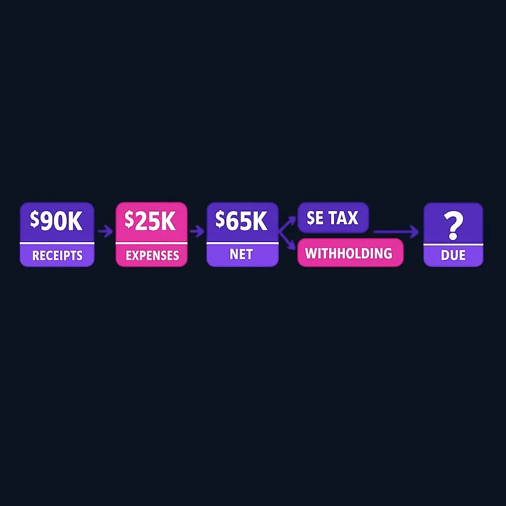 Step-by-step calculation example for freelance designer's tax obligation