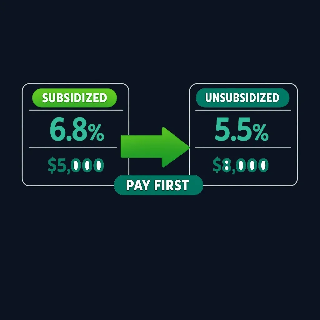 Interest rate comparison showing subsidized loan at higher rate than unsubsidized