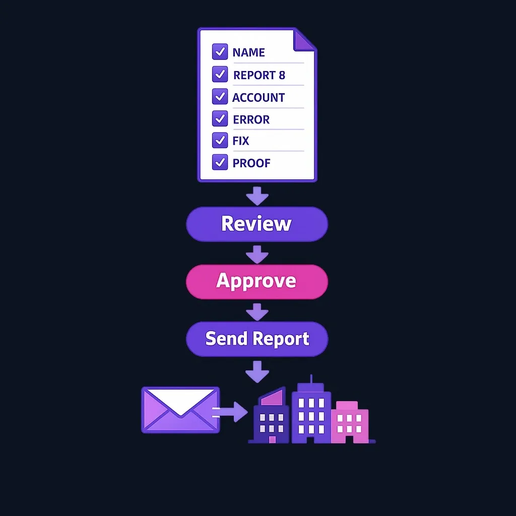 Checklist of required components for a credit report dispute submission