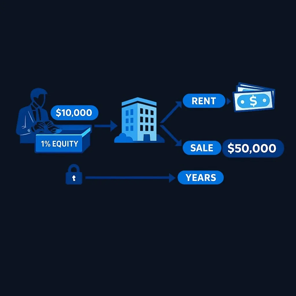 Flowchart showing crowdfunding investment example with cash flows