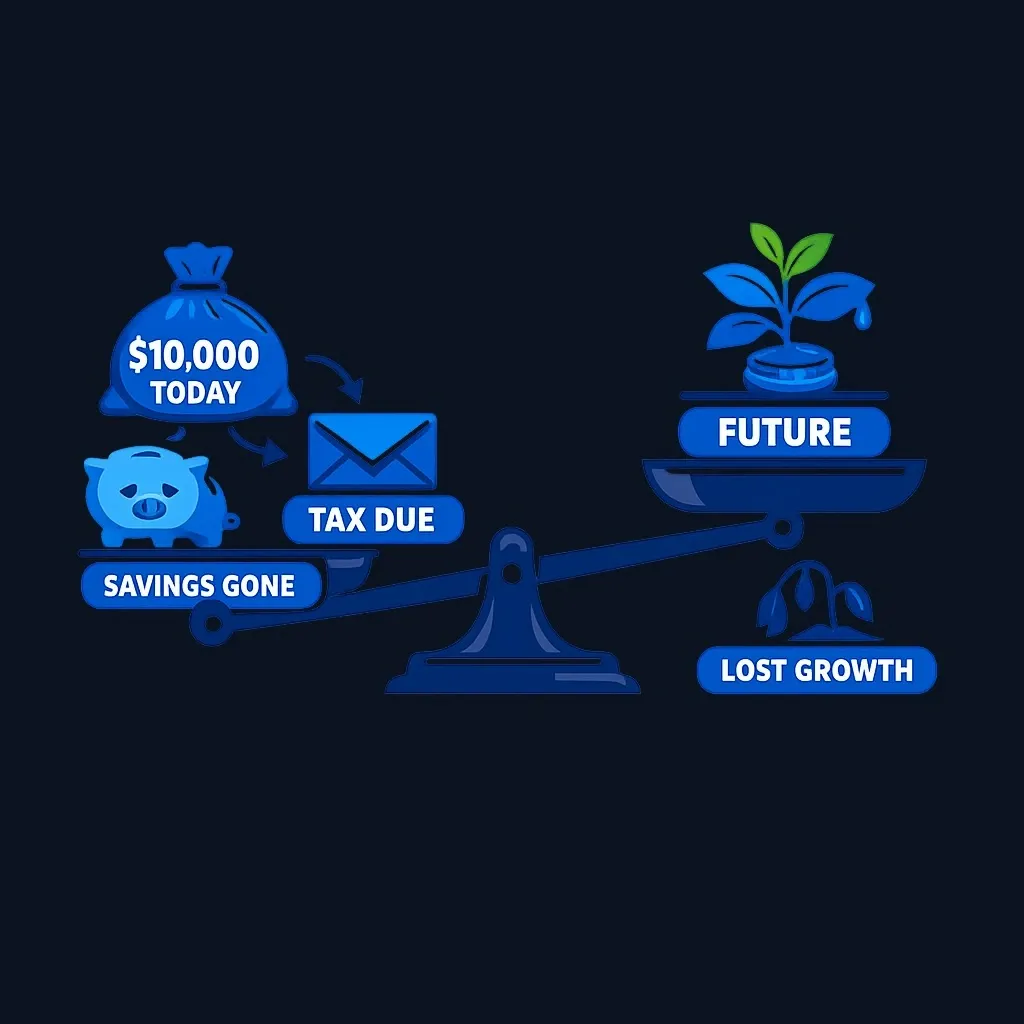 Dual costs of hardship withdrawal: immediate tax and lost future growth