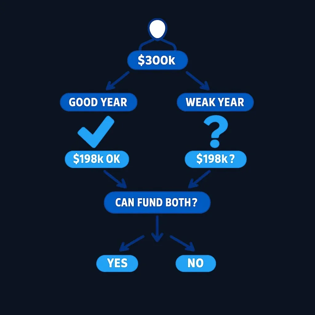 Decision tree showing cash balance plan funding analysis across good and weak business years