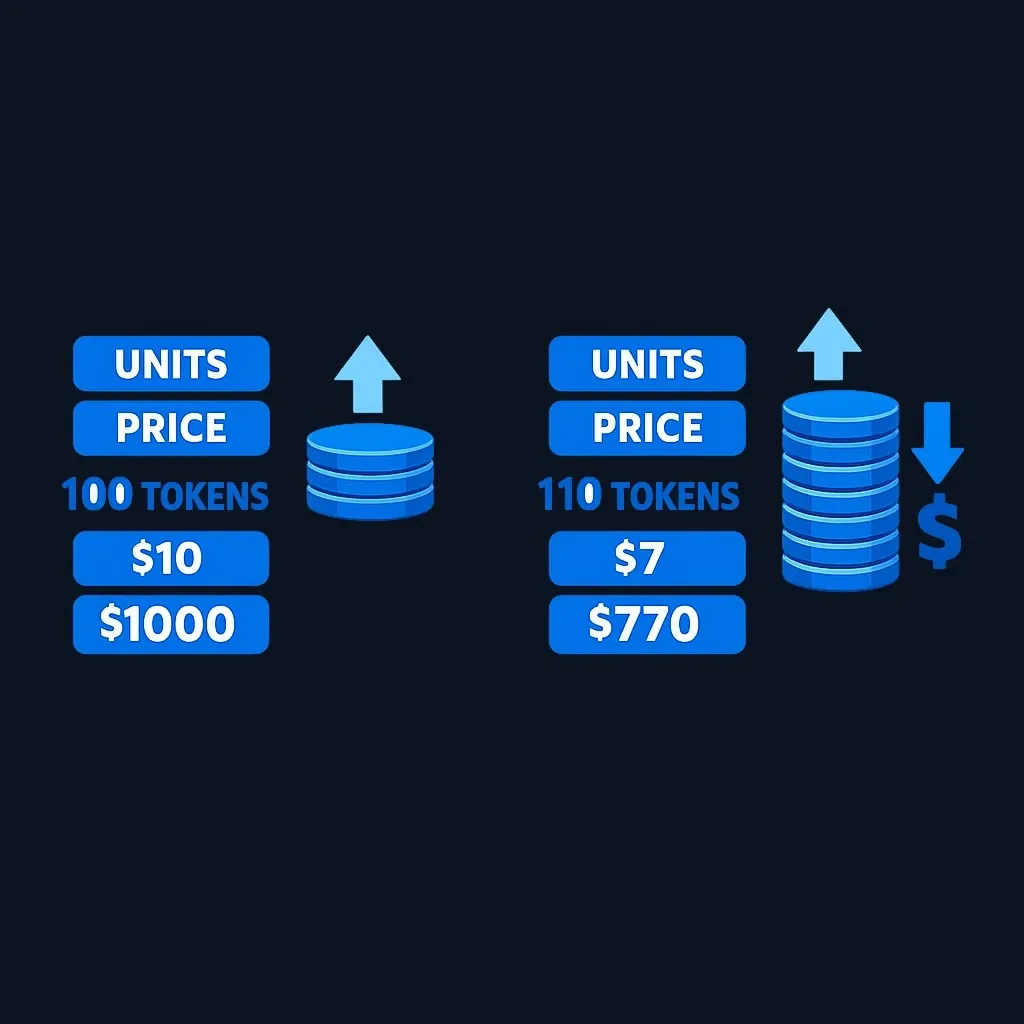 Diagram showing how token quantity and price both affect total value