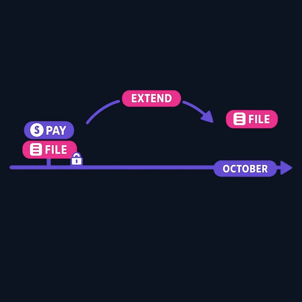Timeline showing the payment deadline staying in April while the filing deadline moves later with an extension