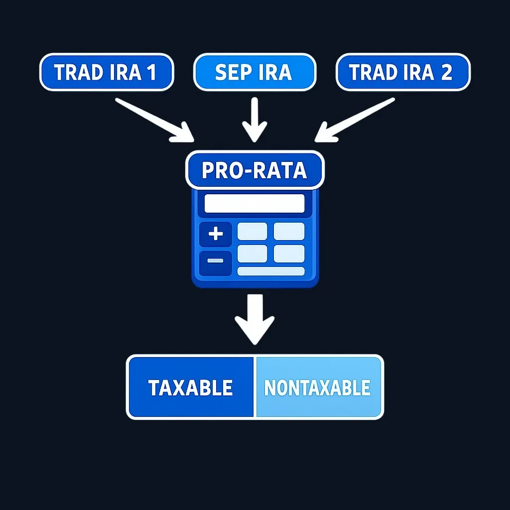 Diagram illustrating pro-rata tax calculation across multiple IRA accounts