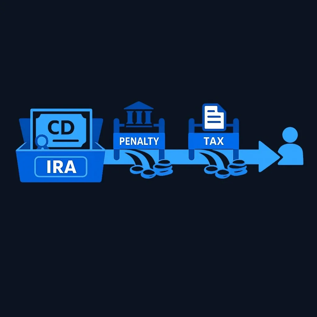 Money leaving an IRA CD early passes two separate cost checkpoints: a bank penalty and a tax