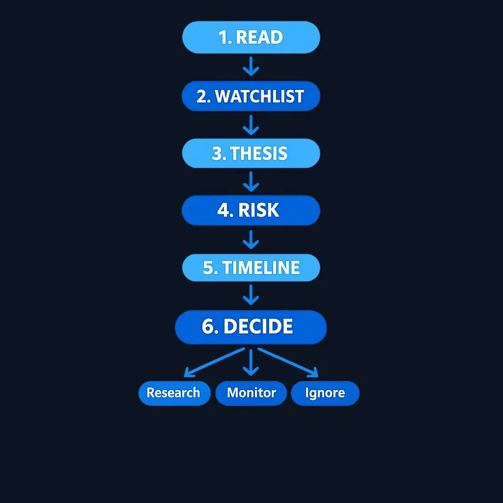 Six-step workflow for evaluating newsletter investment ideas