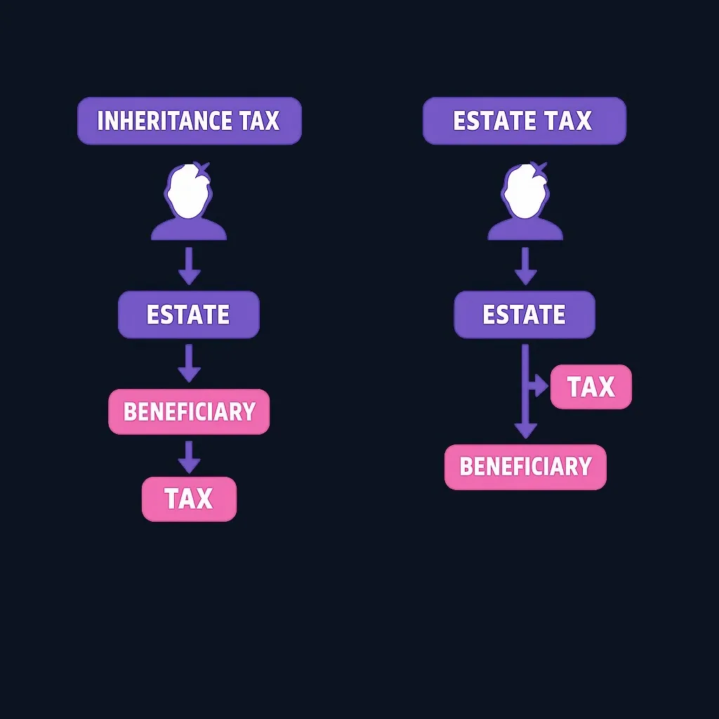 Diagram comparing inheritance tax paid by beneficiary versus estate tax paid by the estate