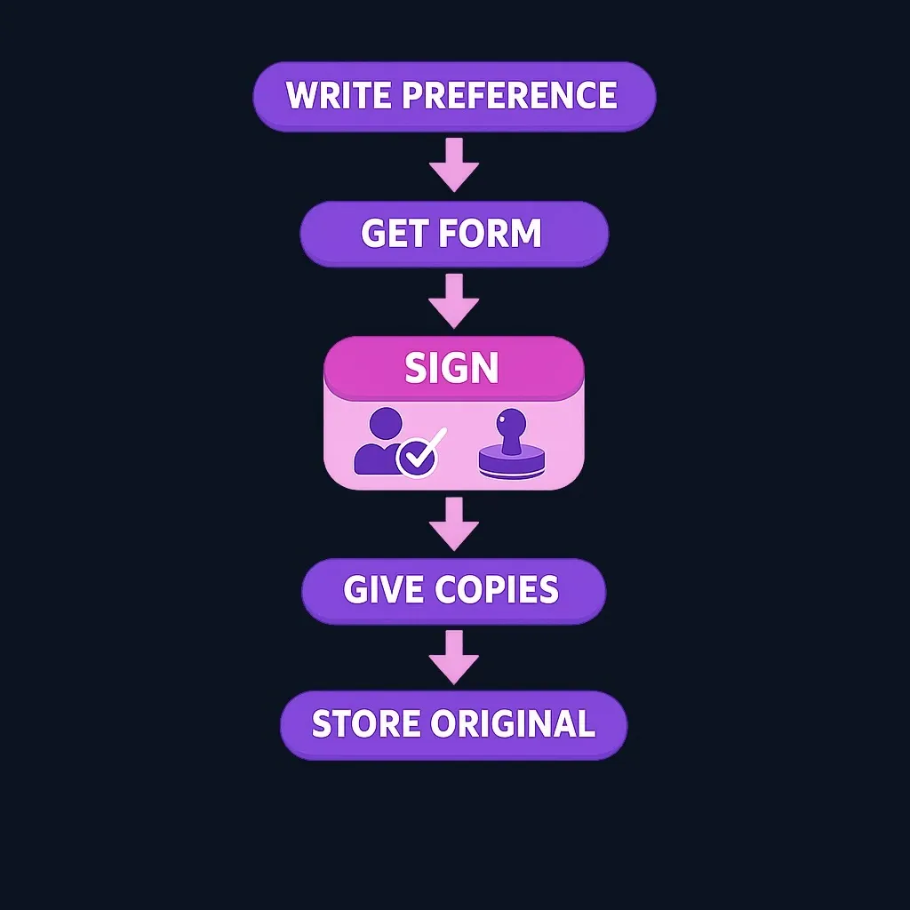 Step-by-step flowchart of creating a living will