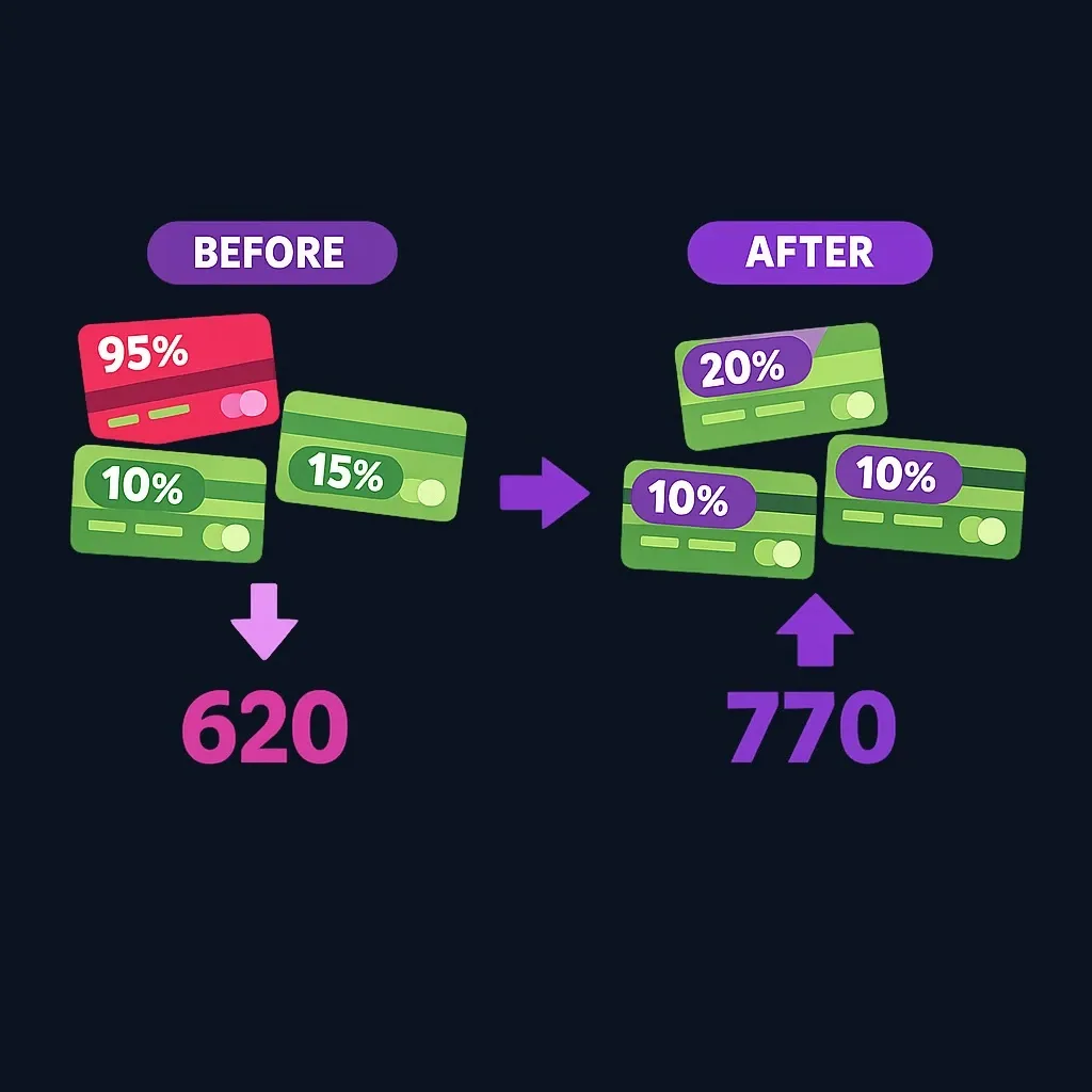 Before and after comparison of credit card utilization impact