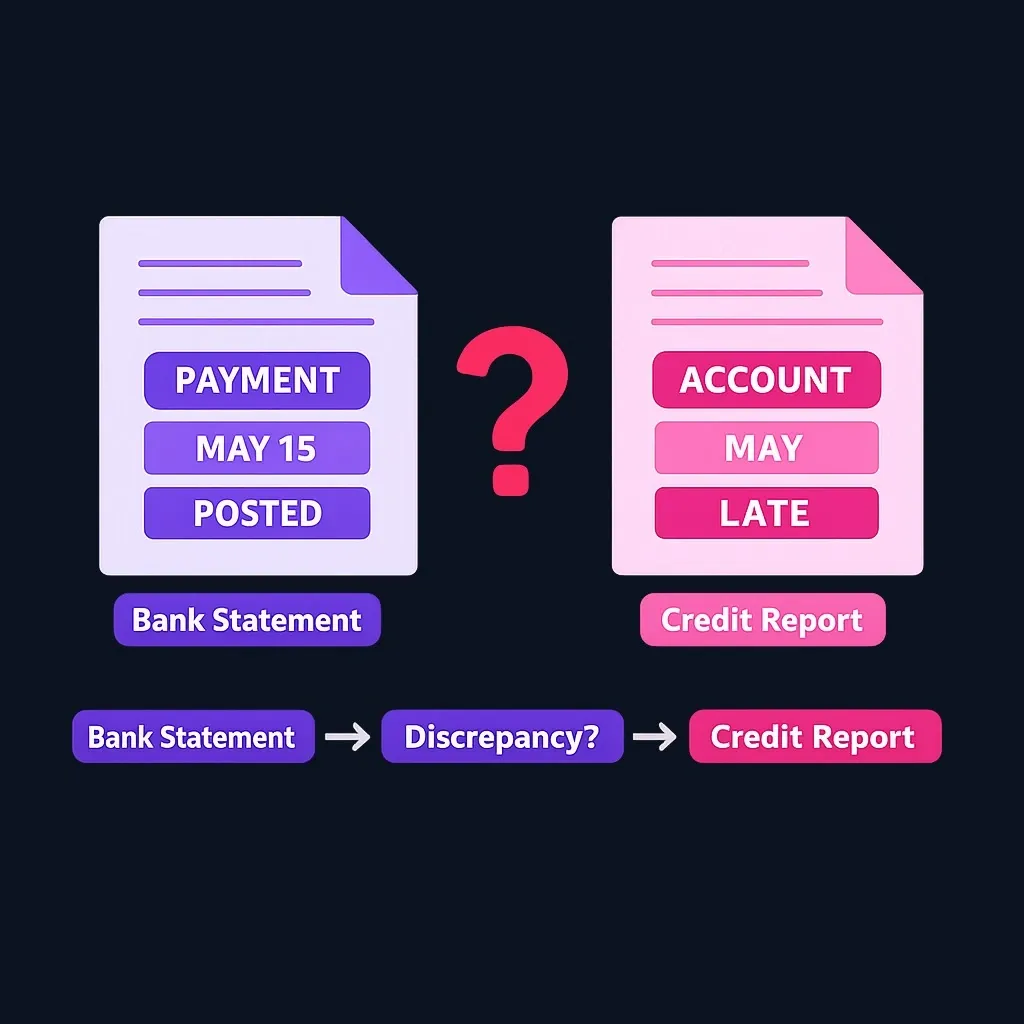 Example showing payment mismatch between bank record and credit report