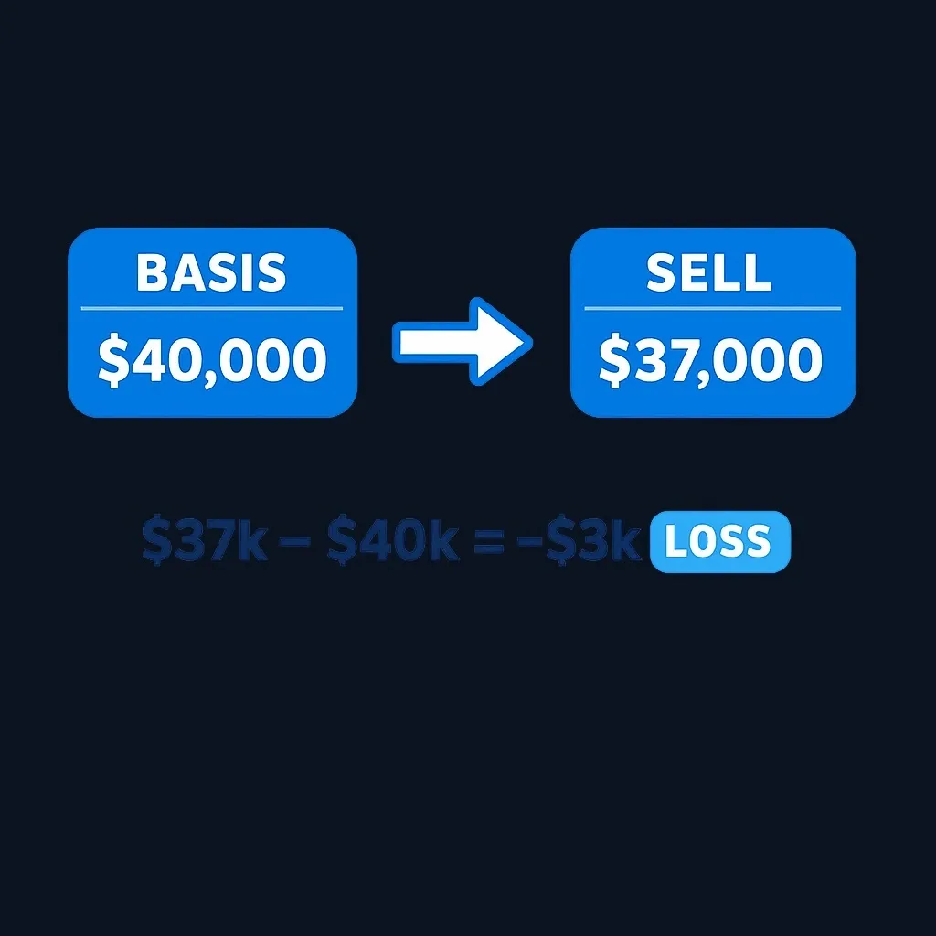 Example showing inherited basis, later sale price, and resulting capital loss