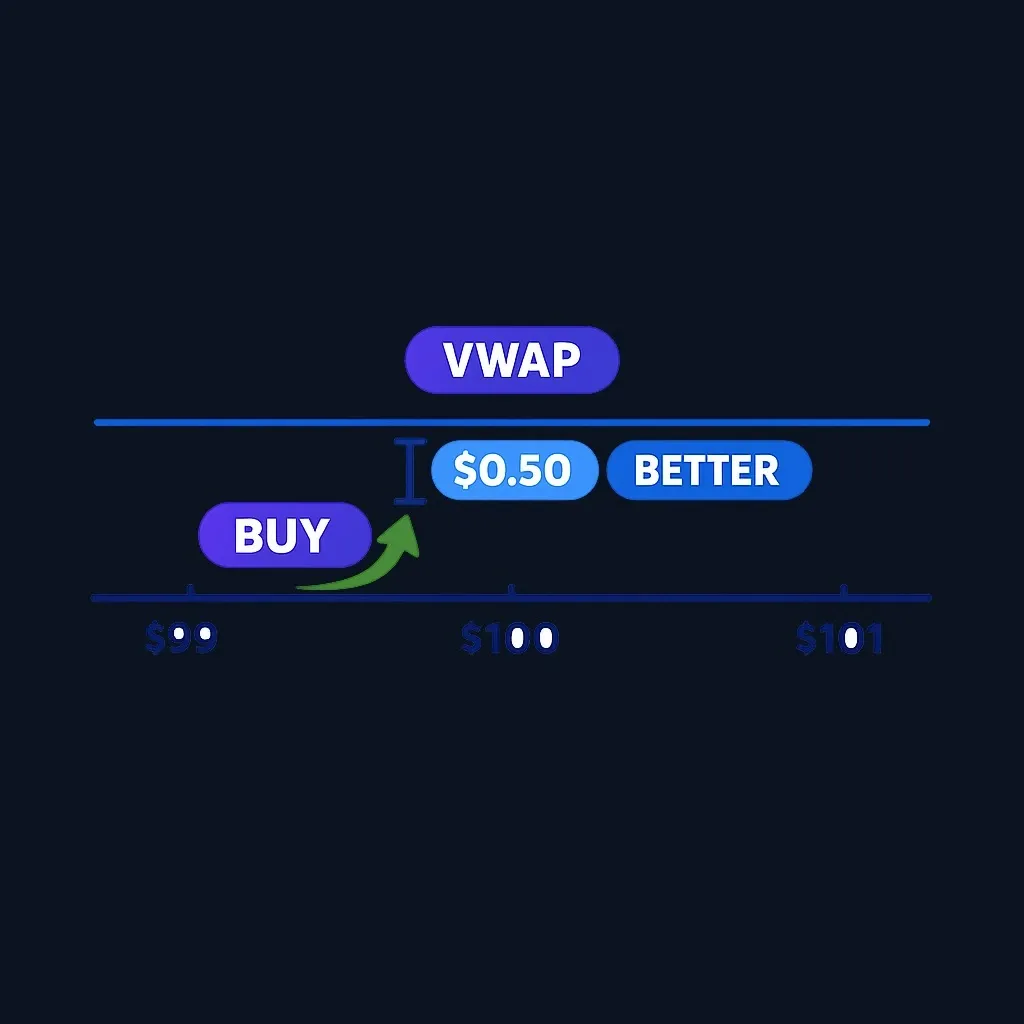 Diagram showing buy order execution price compared to VWAP benchmark