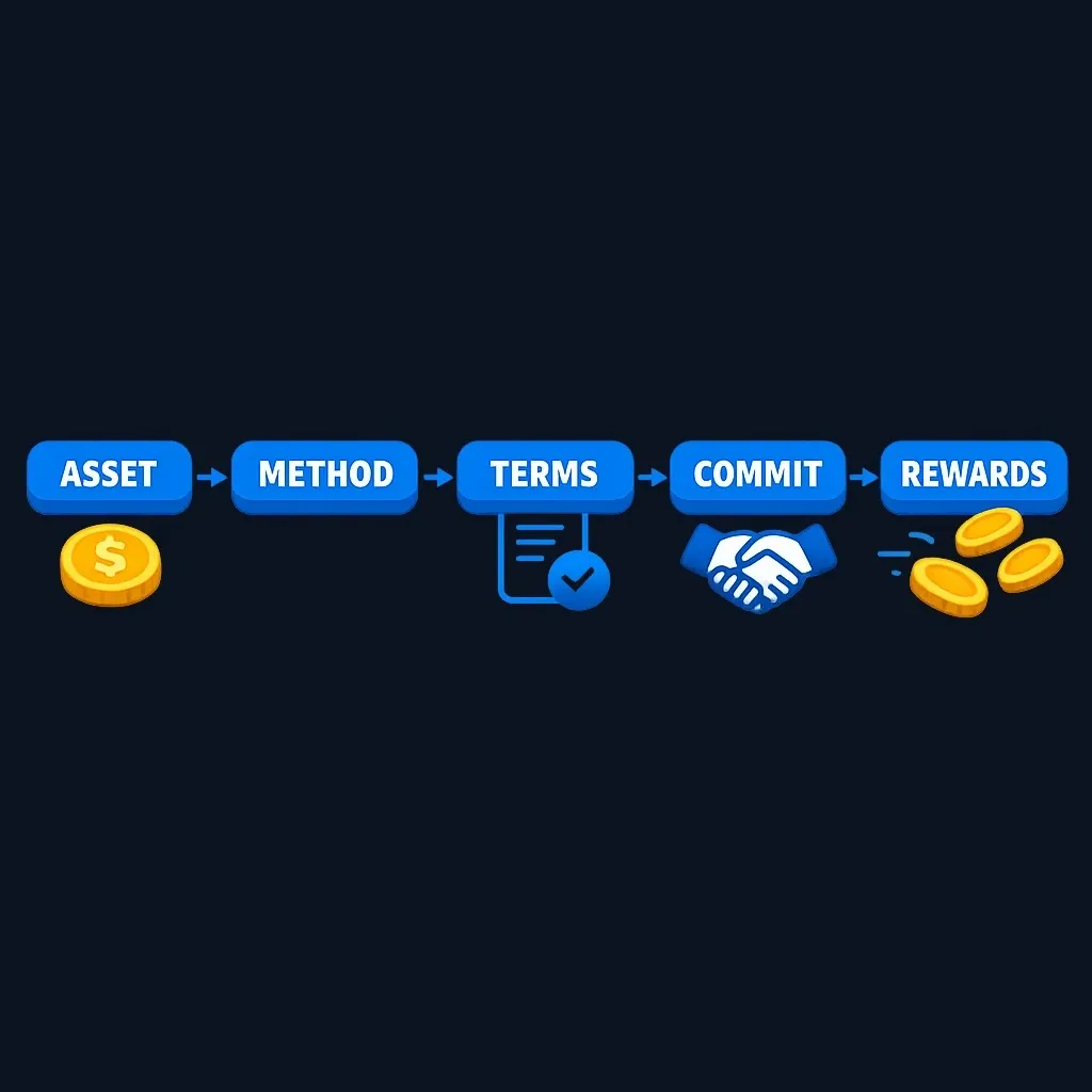 Flow diagram showing the five steps of the staking process