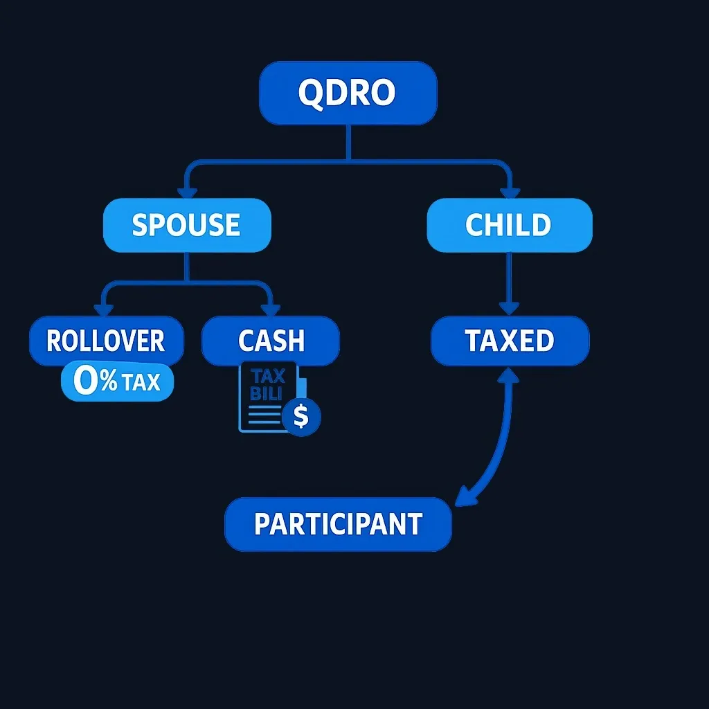 Decision tree showing QDRO payment paths and tax outcomes