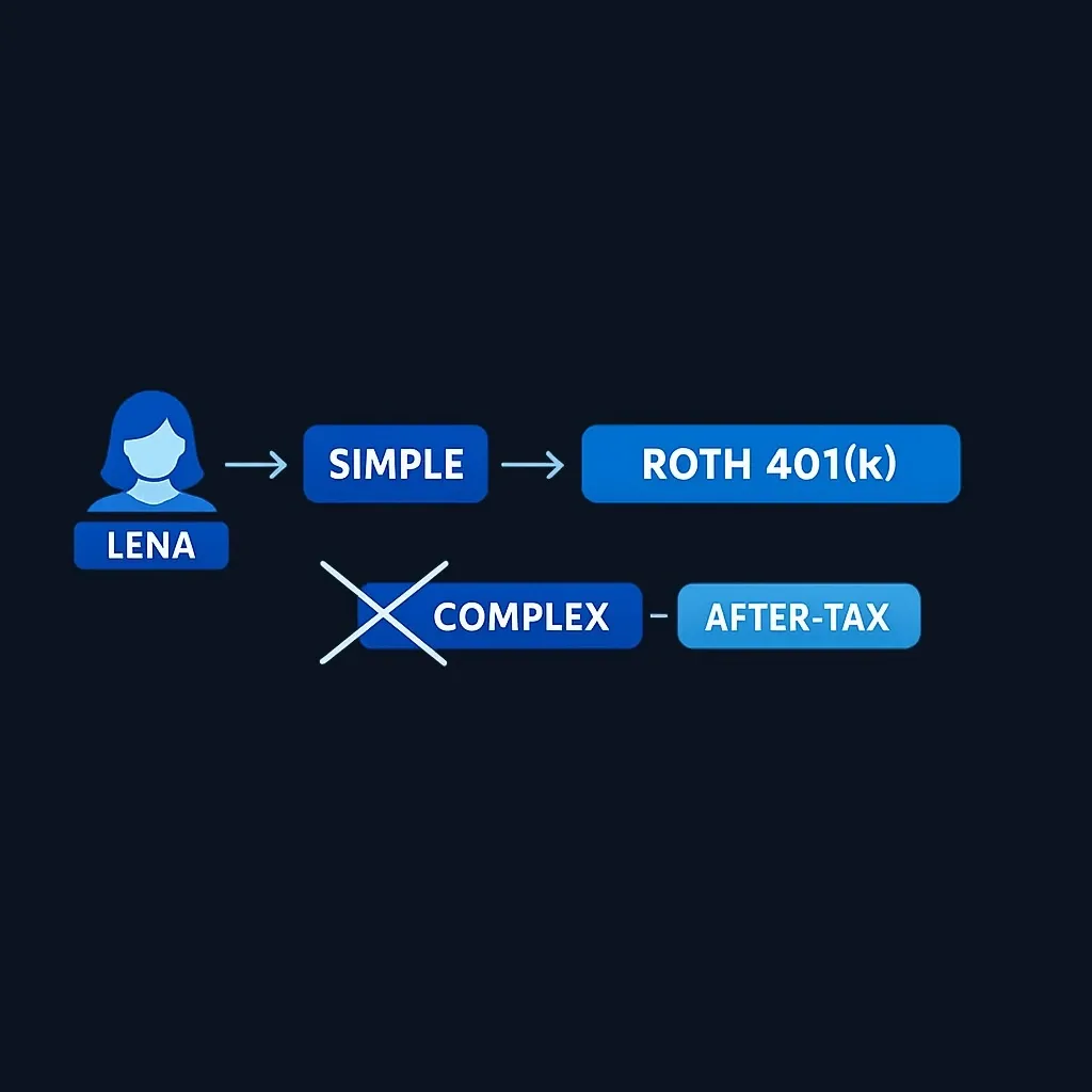 Example scenario diagram showing worker choosing Roth 401(k) for simple single-bucket retirement savings