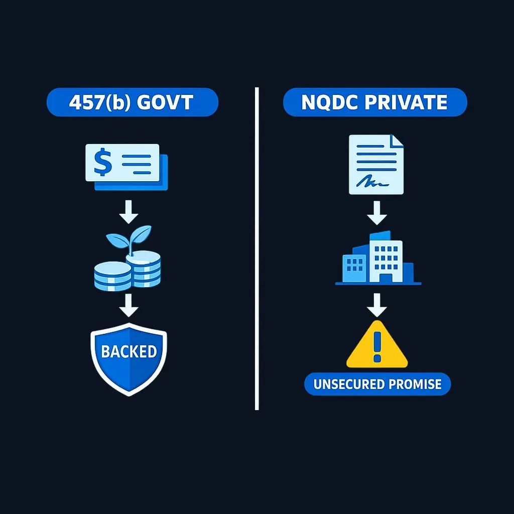 Comparison of governmental 457(b) versus private NQDC plan structures and security