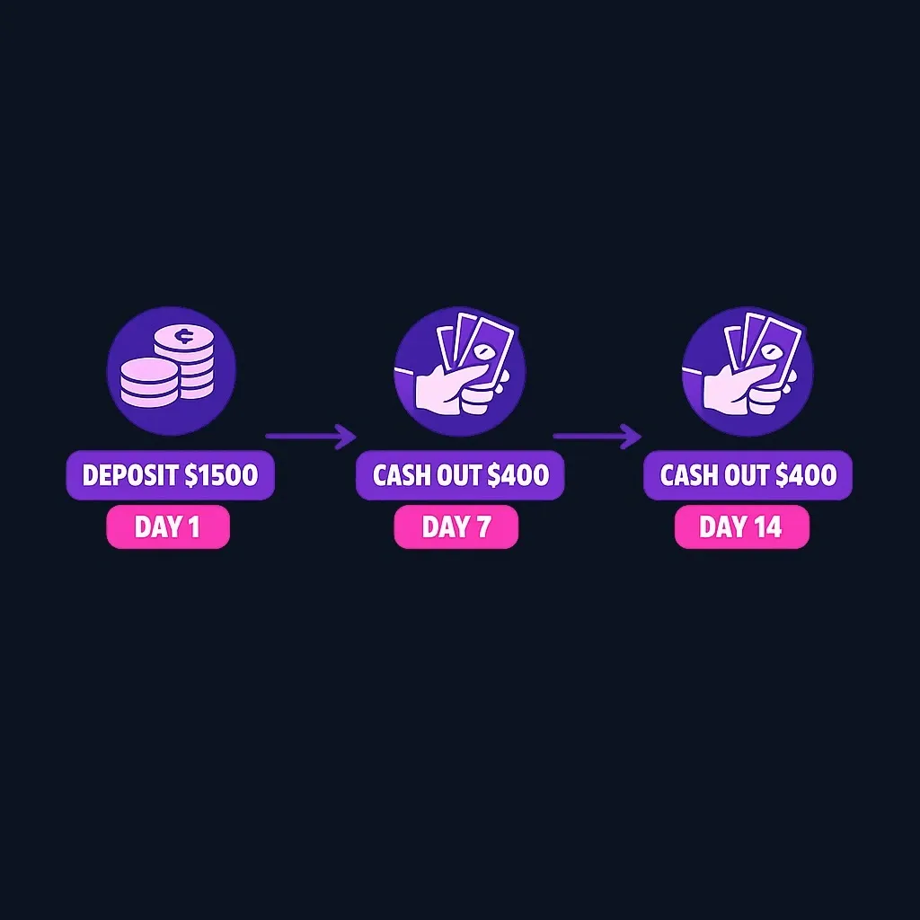 Timeline diagram showing pension deposit followed by suspicious cash withdrawals
