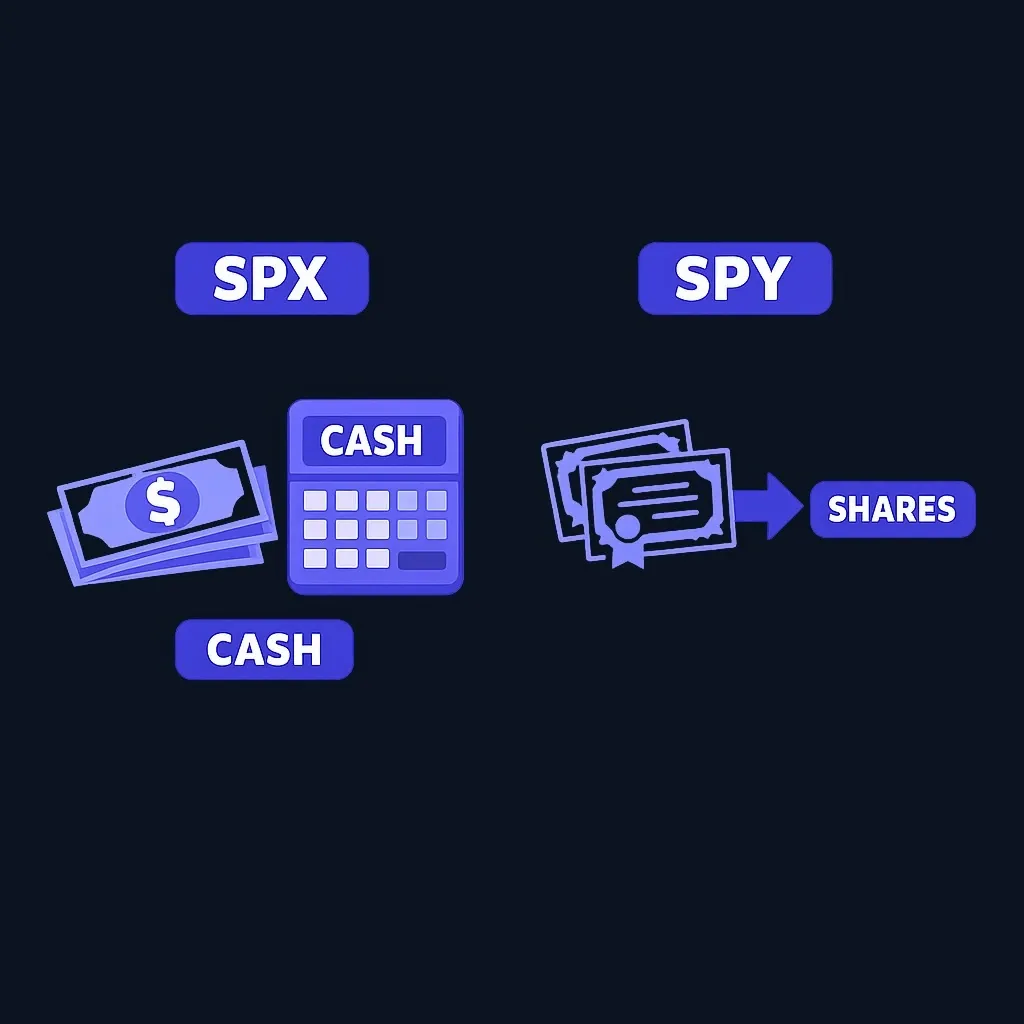 Comparison of SPX cash settlement versus SPY physical settlement at option expiration