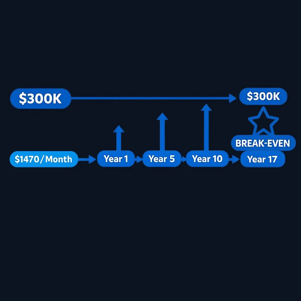 Example comparing $300,000 lump sum to $1,470 monthly annuity over 17 years