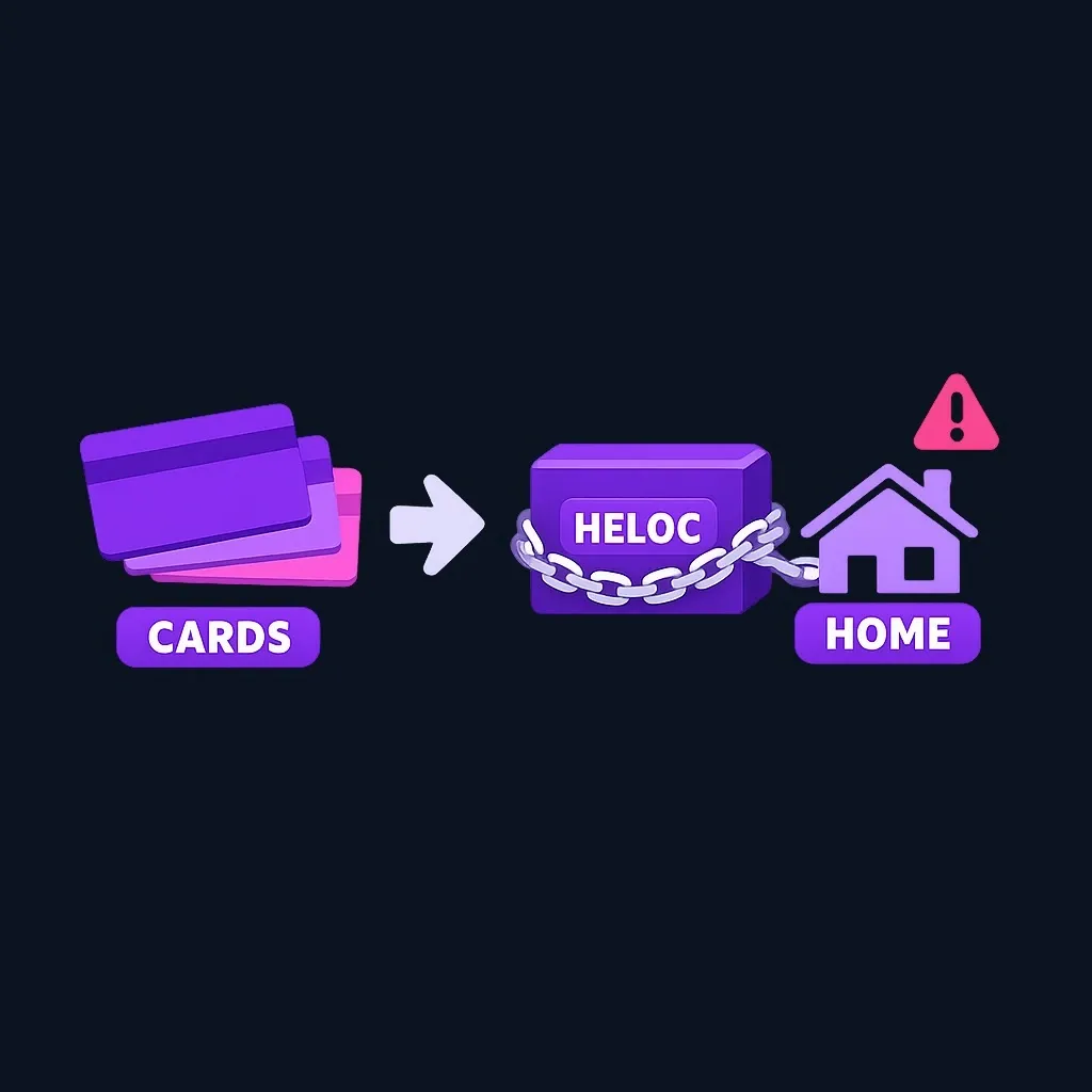 Diagram showing credit card debt converted into home-secured HELOC debt