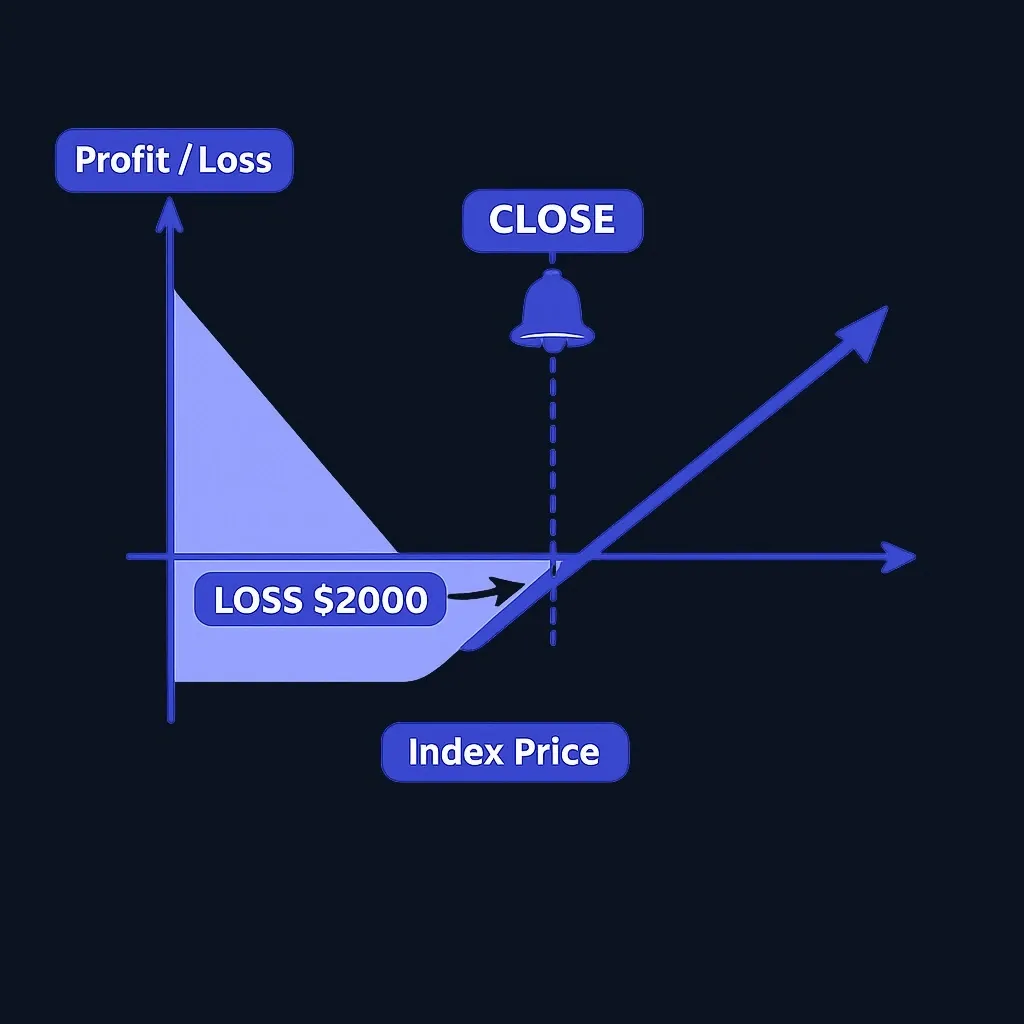 Payoff diagram showing $2,000 premium loss when 0DTE call expires out of the money