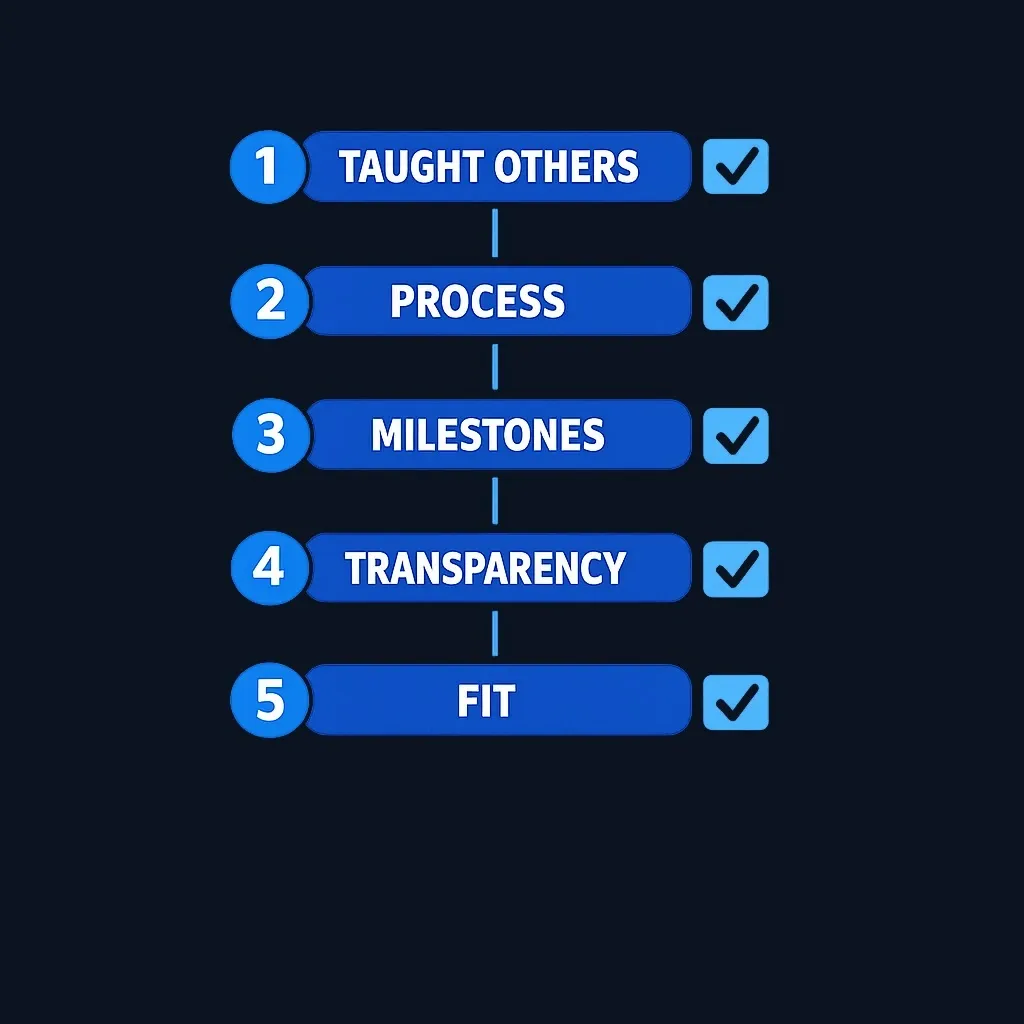 Five-question screening checklist for evaluating investment mentors