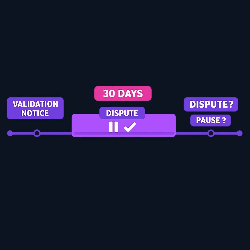 Timeline showing debt validation rights and 30-day dispute window