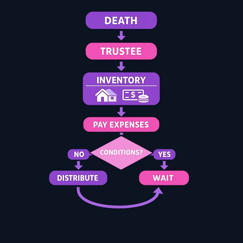 Flowchart showing the step-by-step process a successor trustee follows after grantor death