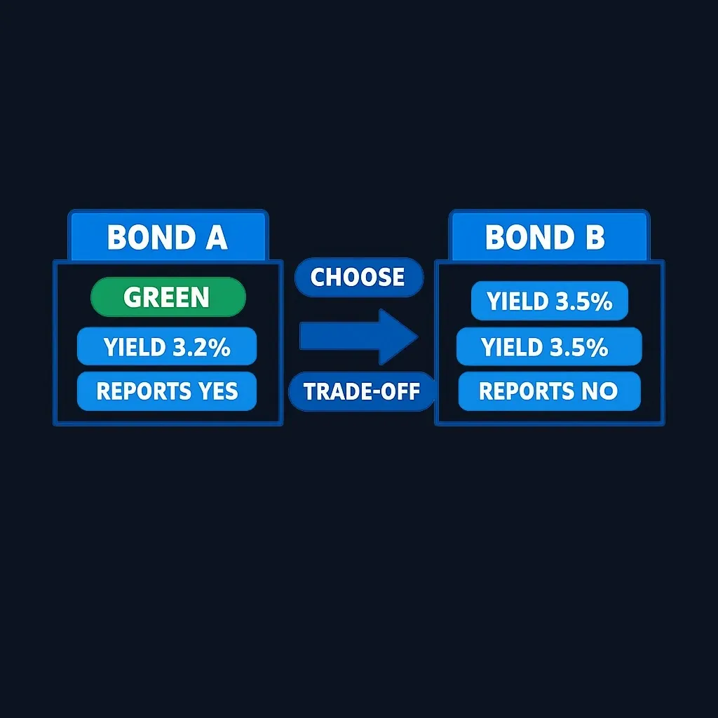 Side-by-side comparison of two similar bonds showing yield versus green documentation trade-off