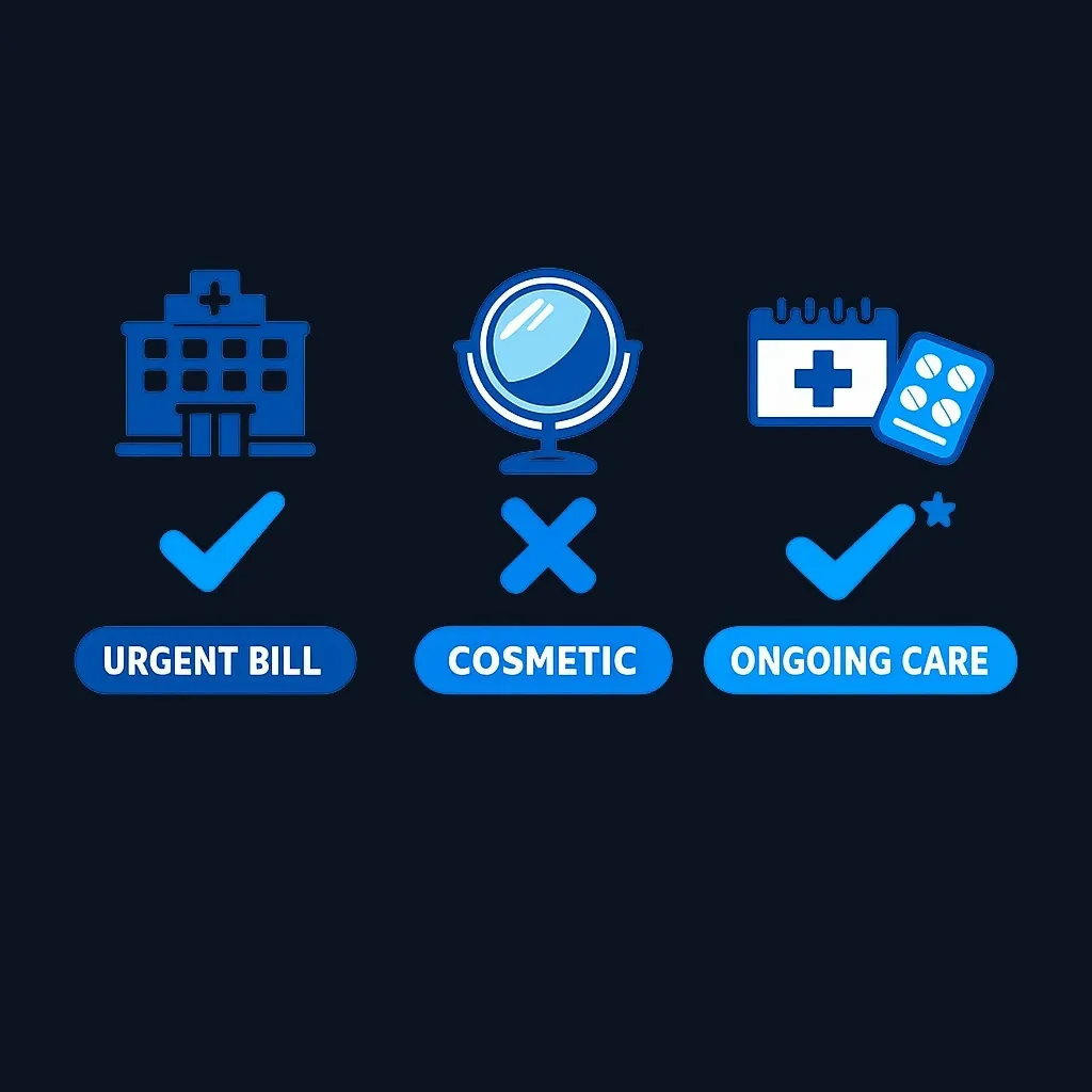 Comparison of three medical hardship scenarios and their typical outcomes