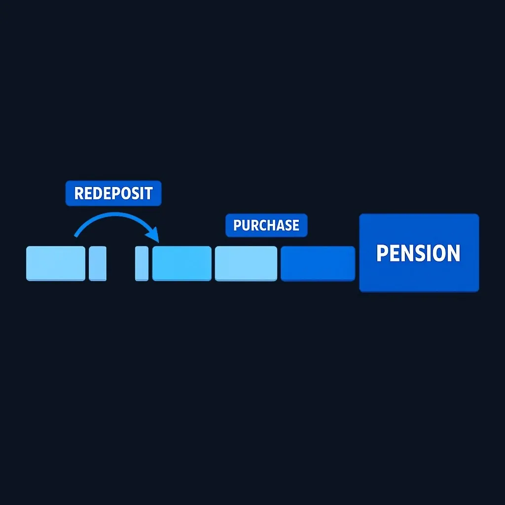 Diagram showing a service timeline with a restored gap and an added purchased period