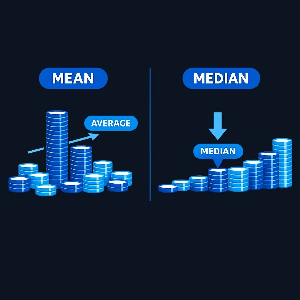 Side-by-side comparison of mean versus median calculation methods