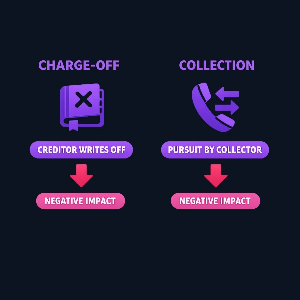 Side-by-side comparison of charge-off versus collection account