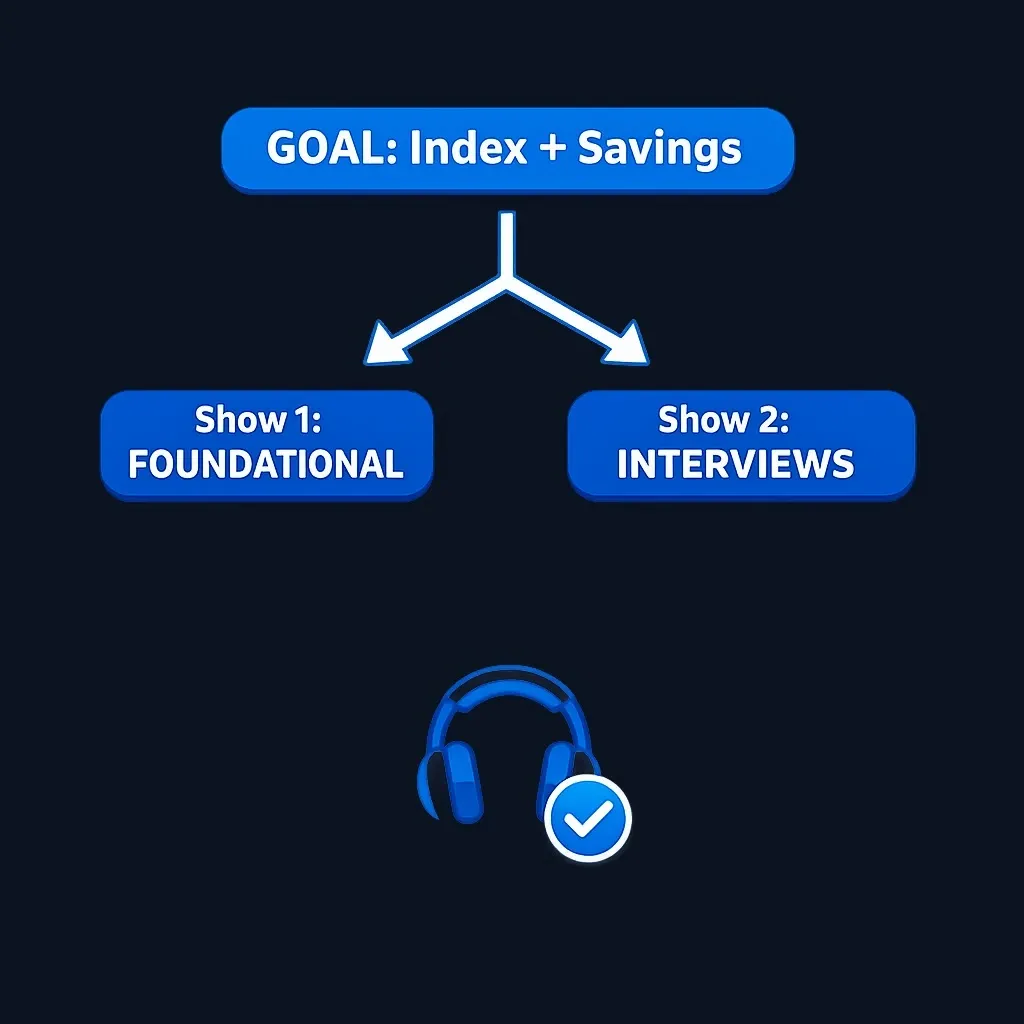 Flowchart showing how a specific learning goal leads to podcast selection